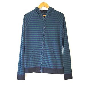 VANS Green Blue Striped Long Sleeve Button Down Hoodie size M